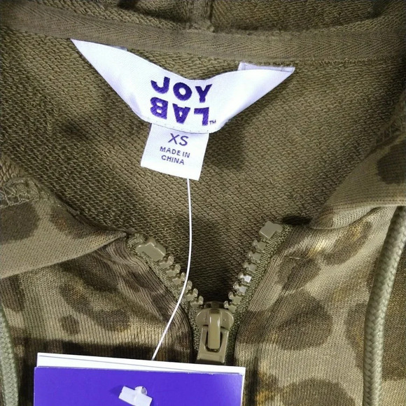 Joy Lab Relaxed Fit Sweatshirt Hoodie Full Zip Size XS Green Army Cheetah Print - Picture 4 of 7